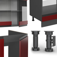 Vicco Cucina angolare completa Rosso 257 x 60 cm Forma a J, senza piano di lavoro