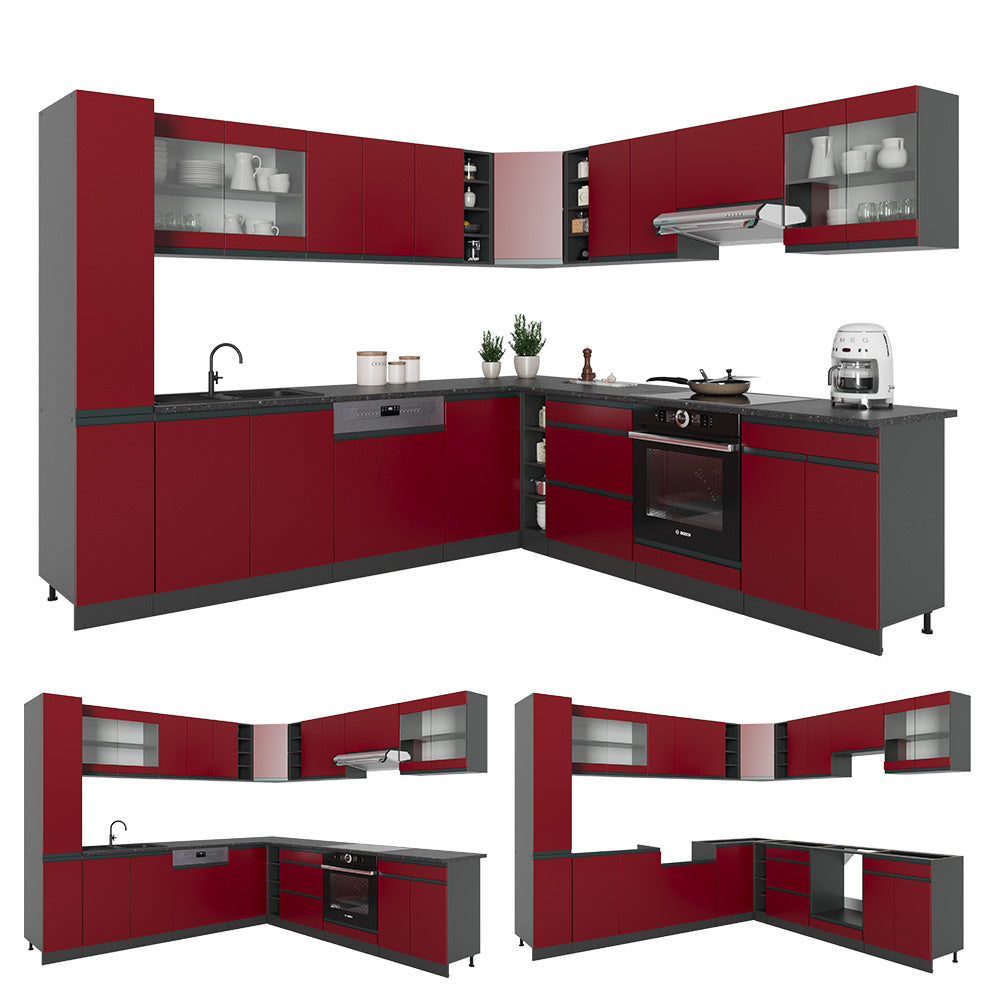 Vicco Cucina angolare completa Rosso/antracite 257 x 277 cm J-Shape, PL Marmo