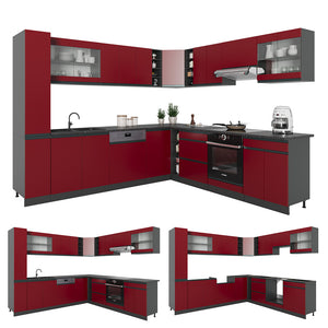 Vicco Cucina angolare completa Rosso/antracite 257 x 277 cm J-Shape, PL Marmo