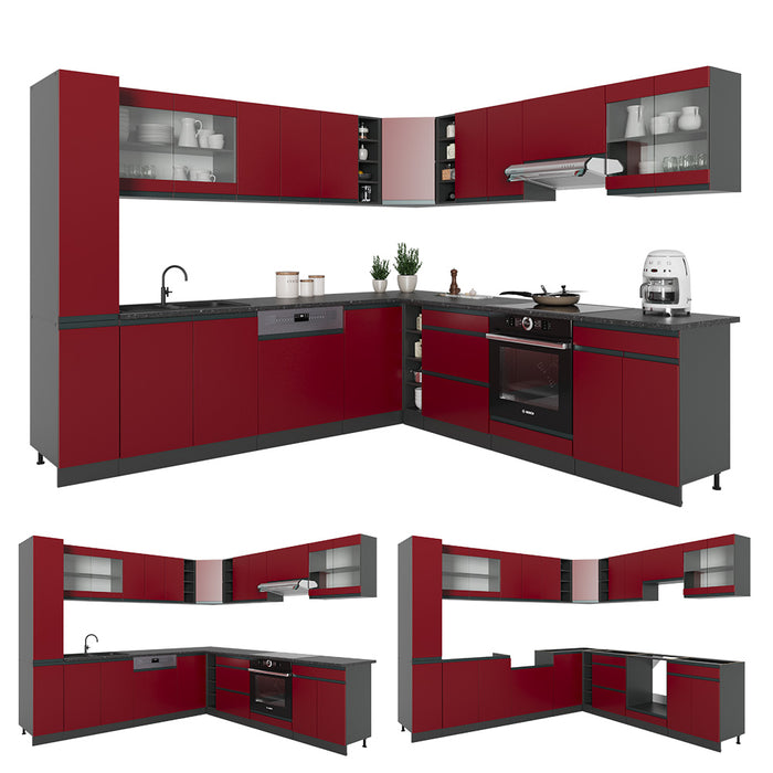Vicco Cucina angolare completa Rosso/antracite 257 x 277 cm J-Shape, PL Marmo