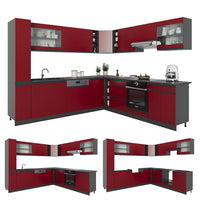 Vicco Cucina angolare completa Rosso/antracite 257 x 277 cm J-Shape, PL Rovere