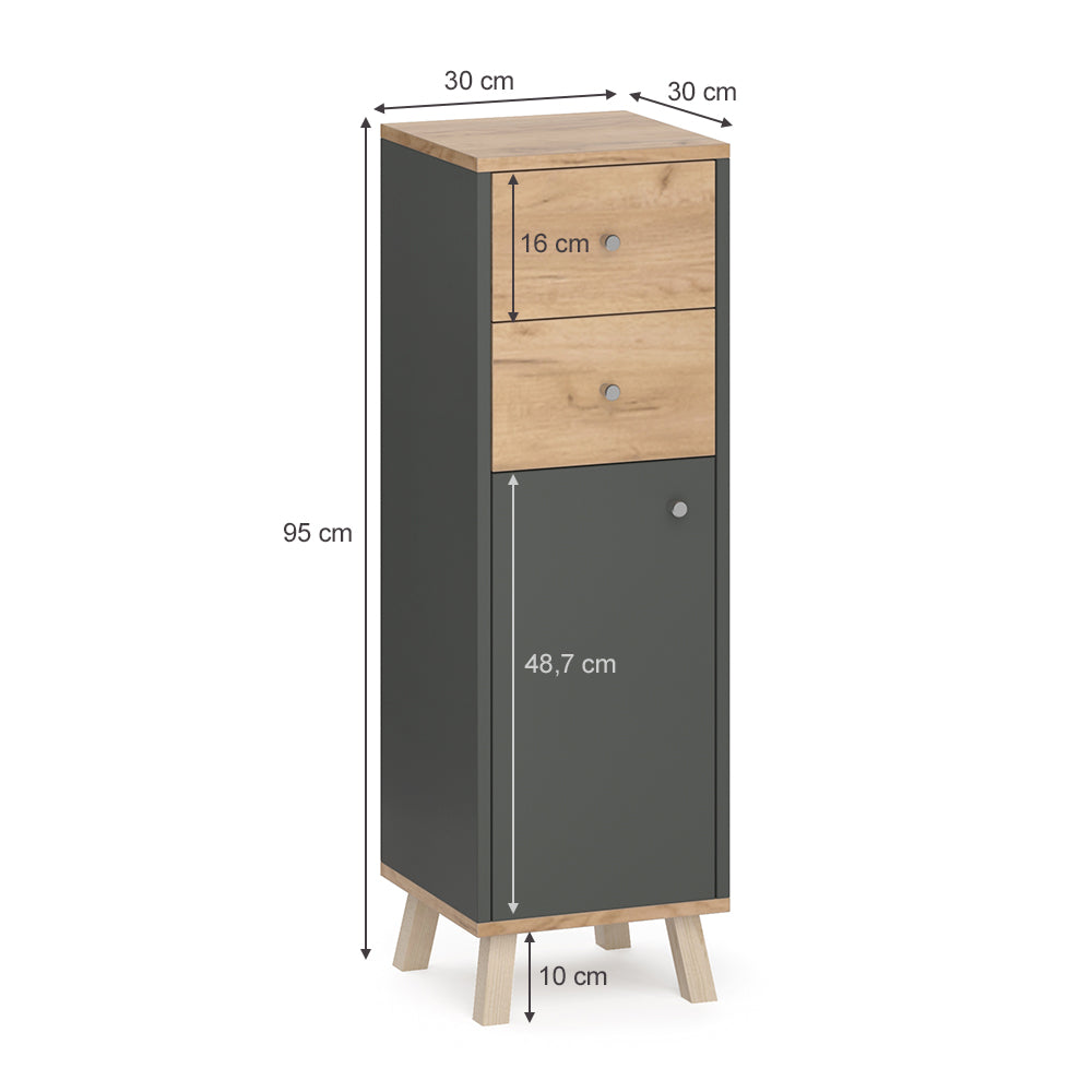 Vicco Mobiletto bagno Antracite 30 x 95 cm con cassetti
