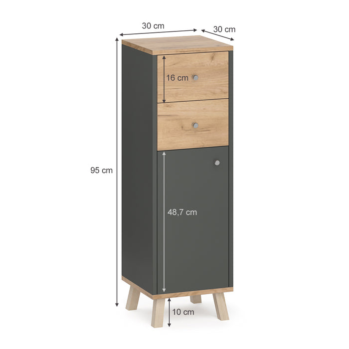 Vicco Mobiletto bagno Antracite 30 x 95 cm con cassetti