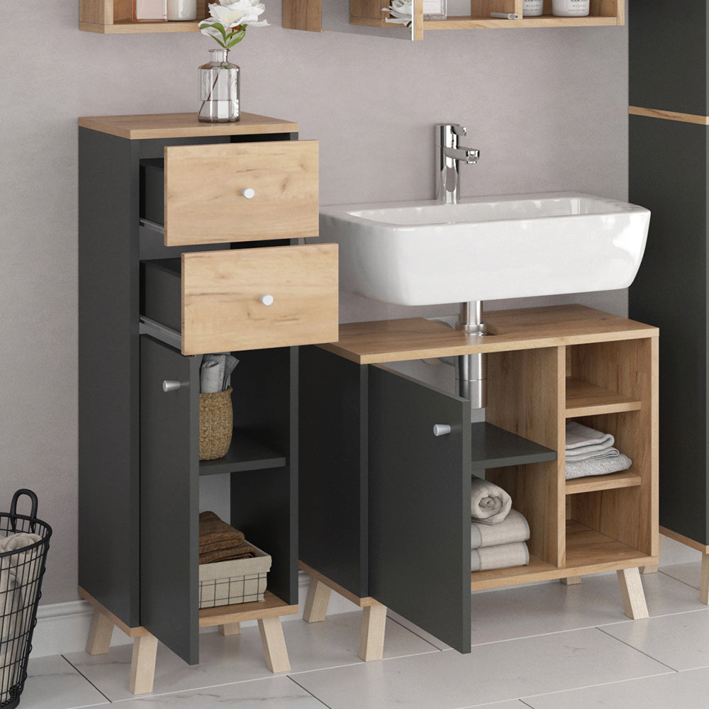 Vicco Mobiletto bagno Antracite 30 x 95 cm con cassetti