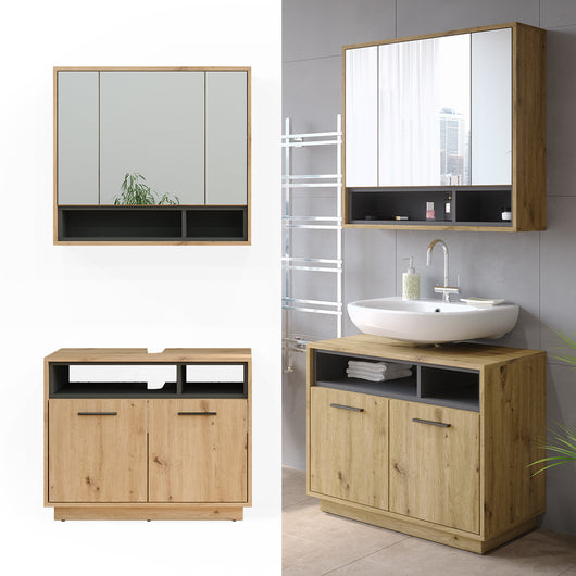 Vicco Set di mobili da bagno Rovere artigianale 2 parti