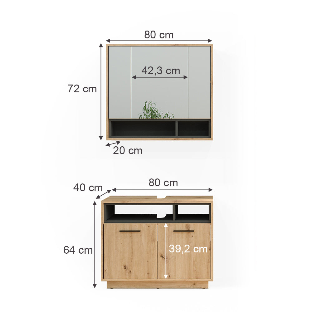 Vicco Set di mobili da bagno Rovere artigianale 2 parti