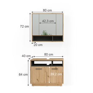 Vicco Set di mobili da bagno Rovere artigianale 2 parti