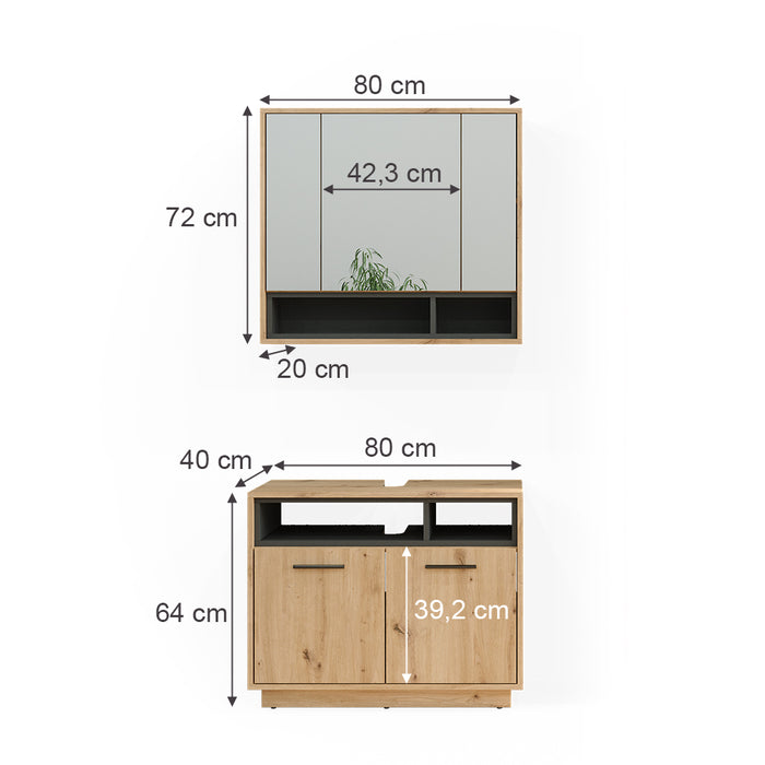 Vicco Set di mobili da bagno Rovere artigianale 2 parti