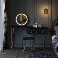 Vicco Tavolo da toeletta Nero 120 cm con specchio LED e sgabello