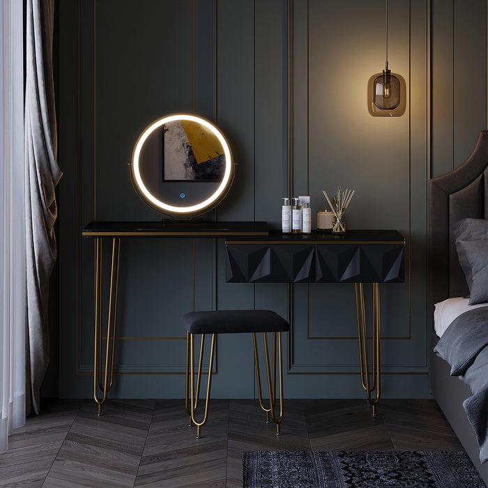 Vicco Tavolo da toeletta Nero 120 cm con specchio LED e sgabello