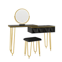 Vicco Tavolo da toeletta Nero 120 cm con specchio LED e sgabello