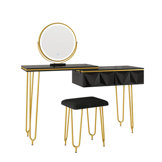 Vicco Tavolo da toeletta Nero 120 cm con specchio LED e sgabello