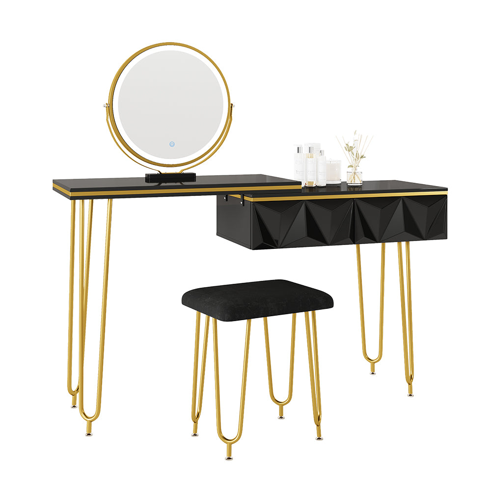 Vicco Tavolo da toeletta Nero 120 cm con specchio LED e sgabello