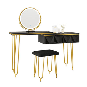 Vicco Tavolo da toeletta Nero 120 cm con specchio LED e sgabello