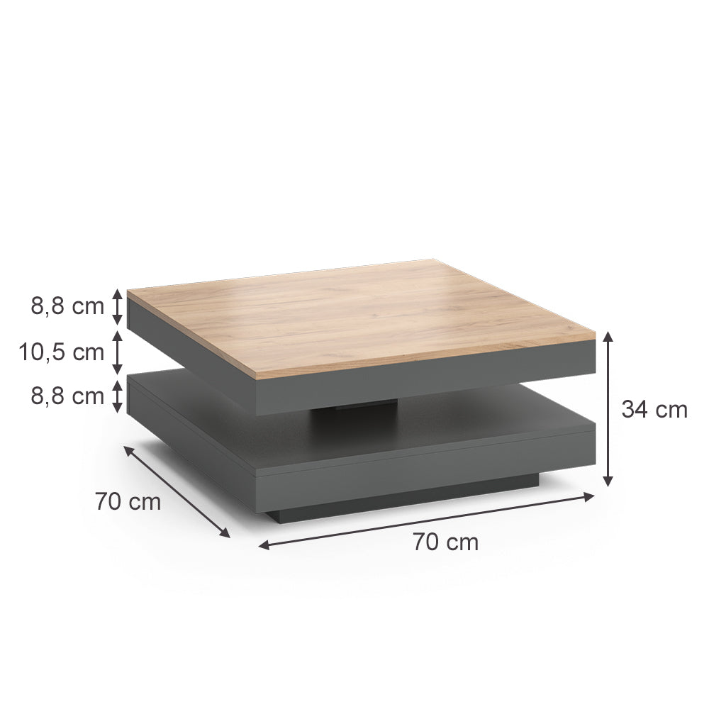 Vicco Tavolino da caffè Antracite 70 x 70 cm