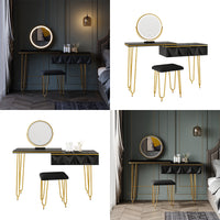 Vicco Tavolo da toeletta Nero 120 cm con specchio LED e sgabello