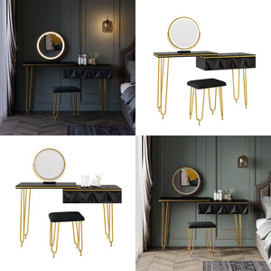 Vicco Tavolo da toeletta Nero 120 cm con specchio LED e sgabello