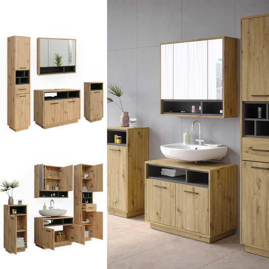 Vicco Set di mobili da bagno Rovere artigianale 4 parti