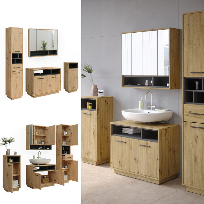 Vicco Set di mobili da bagno Rovere artigianale 4 parti