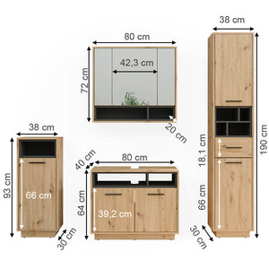 Vicco Set di mobili da bagno Rovere artigianale 4 parti