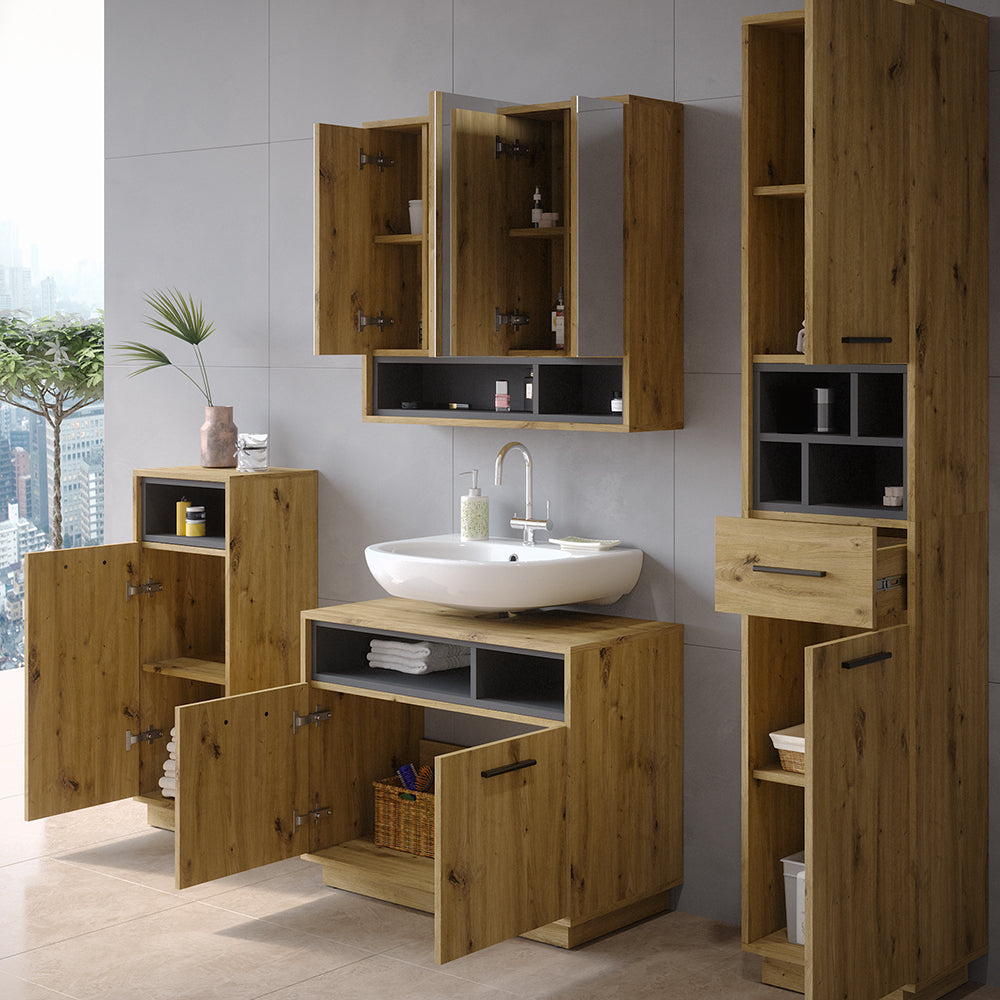 Vicco Set di mobili da bagno Rovere artigianale 4 parti