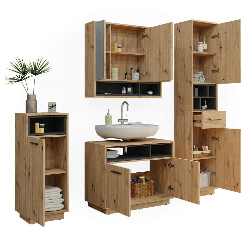 Vicco Set di mobili da bagno Rovere artigianale 4 parti