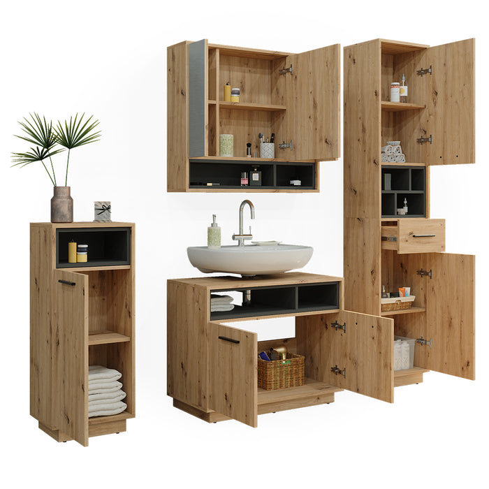 Vicco Set di mobili da bagno Rovere artigianale 4 parti