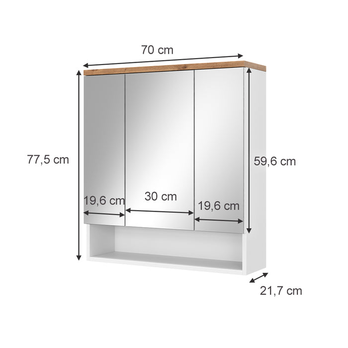 Vicco Specchio contenitore bagno Bianco 70 x 77.5 cm con 3 porte