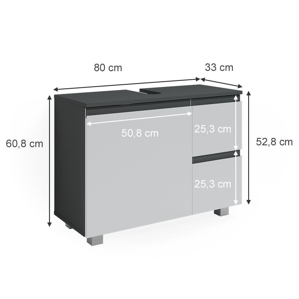 Vicco Mobile sottolavabo per bagno Antracite/bianco 80 x 60.8 cm