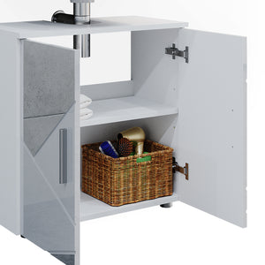 Vicco Set mobili bagno Bianco lucido con inserti 4 parti, con armadio alto