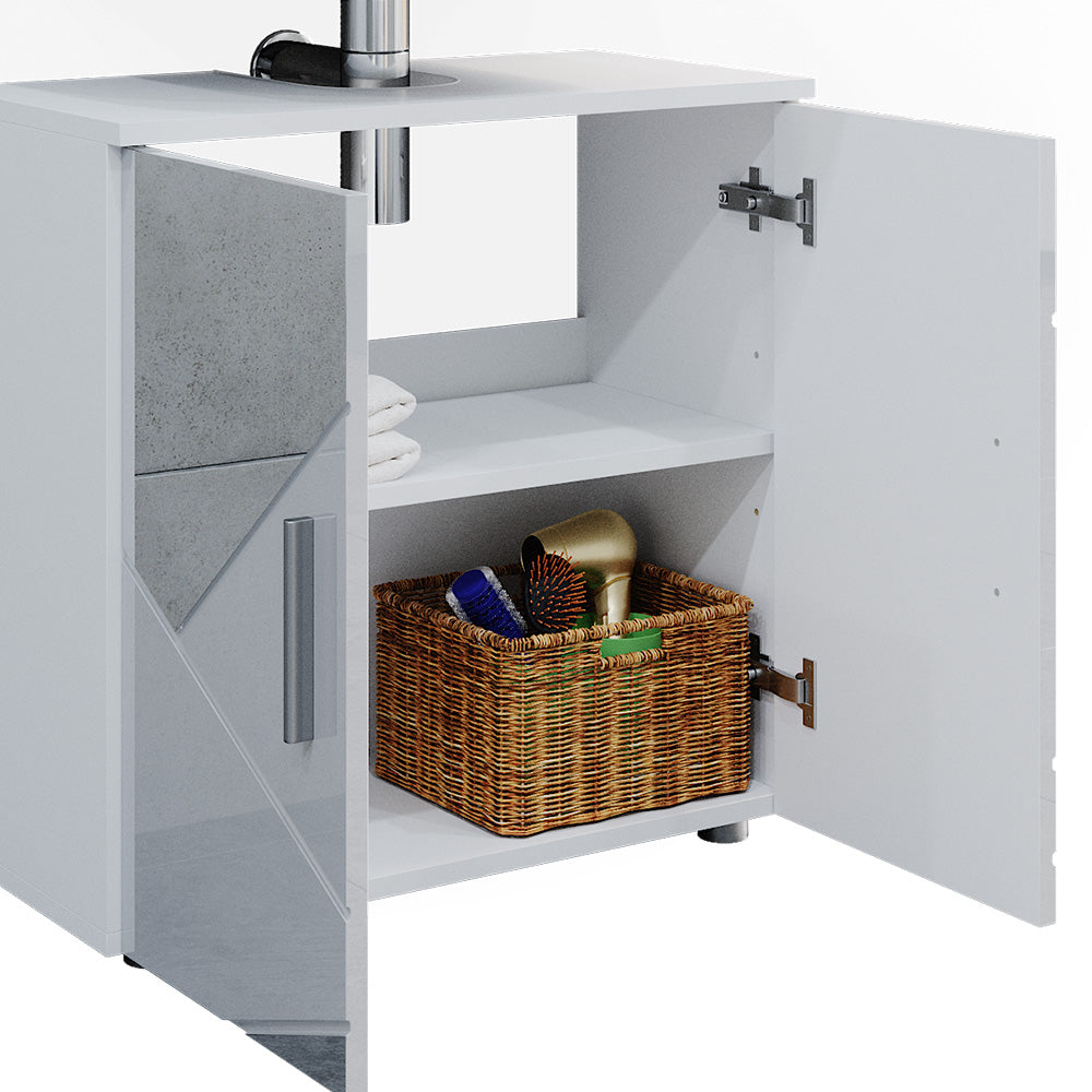 Vicco Set mobili bagno Bianco lucido con inserti 3 parti, con cassettiera e colonna