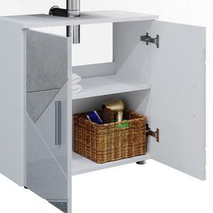 Vicco Set mobili bagno Bianco lucido con inserti 3 parti, con cassettiera e colonna