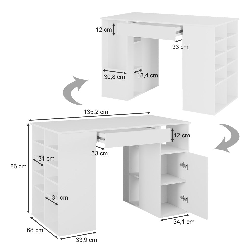 Vicco Scrivania con ripiani Bianco 135 x 68 cm