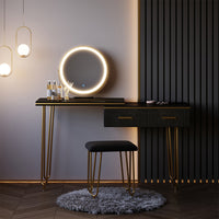 Vicco Tavolo da toeletta Nero 120 cm con specchio LED e sgabello