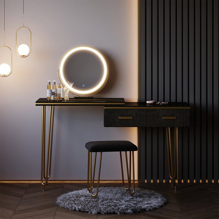 Vicco Tavolo da toeletta Nero 120 cm con specchio LED e sgabello