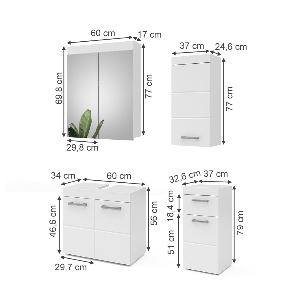 Vicco Set mobili bagno Bianco 4 parti
