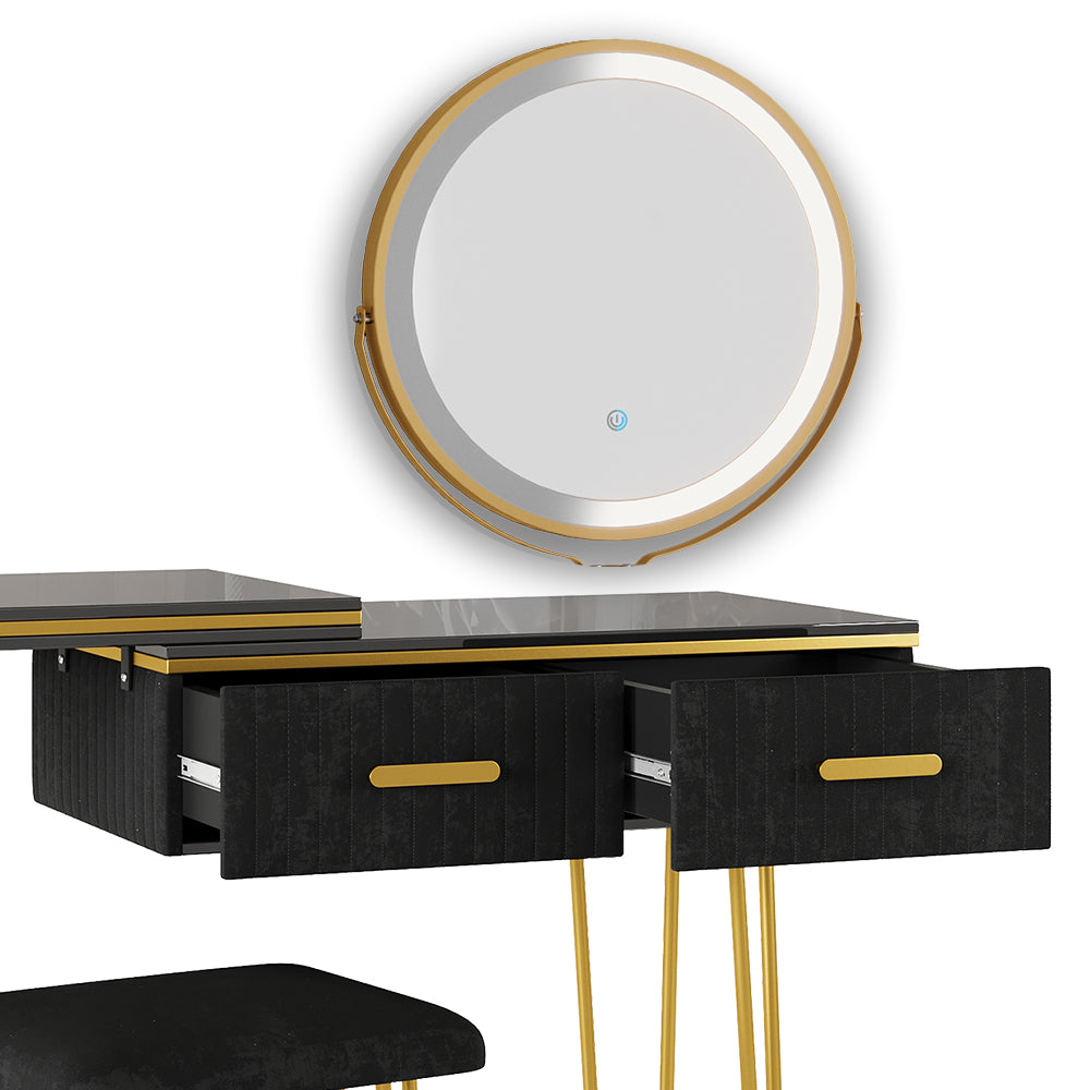 Vicco Tavolo da toeletta Nero 120 cm con specchio LED e sgabello