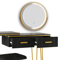 Vicco Tavolo da toeletta Nero 120 cm con specchio LED e sgabello