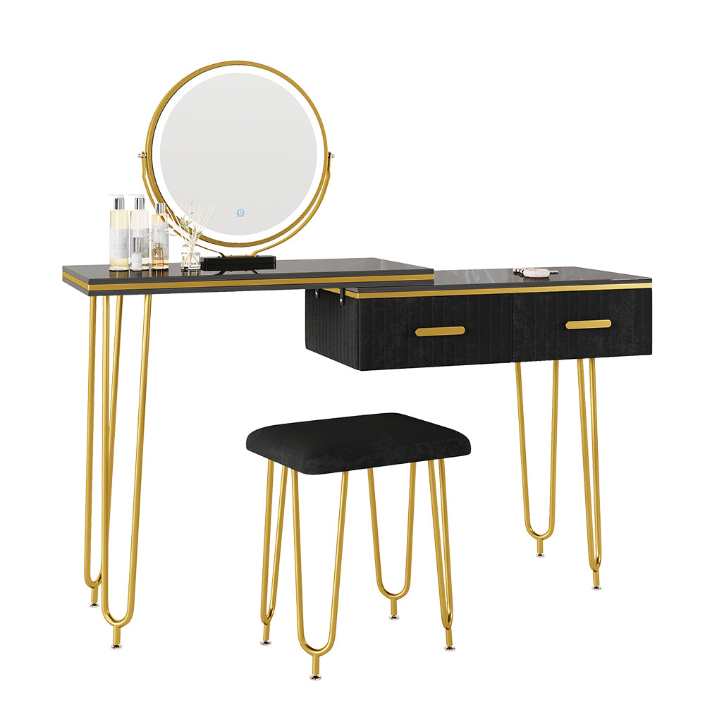 Vicco Tavolo da toeletta Nero 120 cm con specchio LED e sgabello
