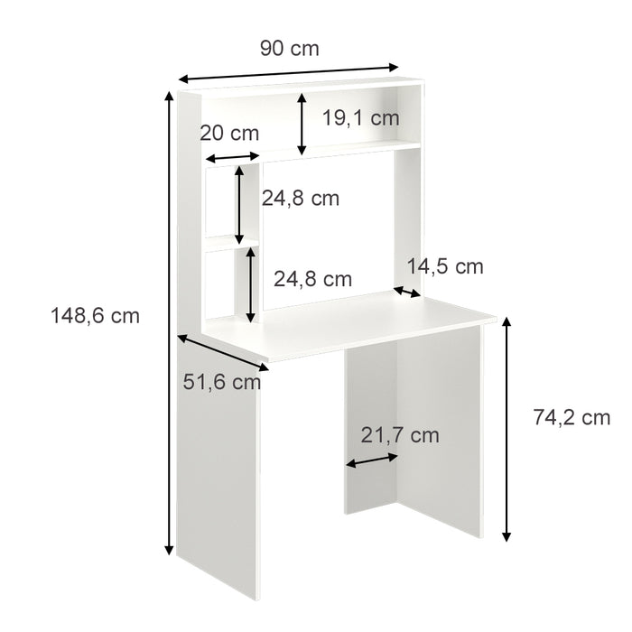 Vicco Scrivania con ripiani Bianco 90 x 51.6 cm
