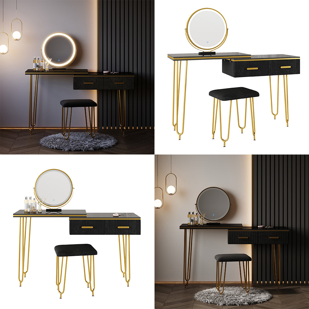 Vicco Tavolo da toeletta Nero 120 cm con specchio LED e sgabello