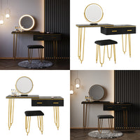 Vicco Tavolo da toeletta Nero 120 cm con specchio LED e sgabello