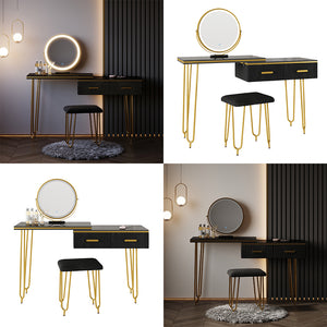 Vicco Tavolo da toeletta Nero 120 cm con specchio LED e sgabello