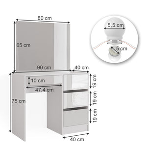 Vicco Tavolo da toilette Bianco 40 cm con illuminazione a LED