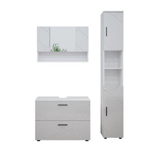 Vicco Set mobili bagno Bianco lucido 3 pezzi, base 80 cm
