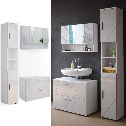 Vicco Set mobili bagno Bianco lucido 3 pezzi, base 80 cm