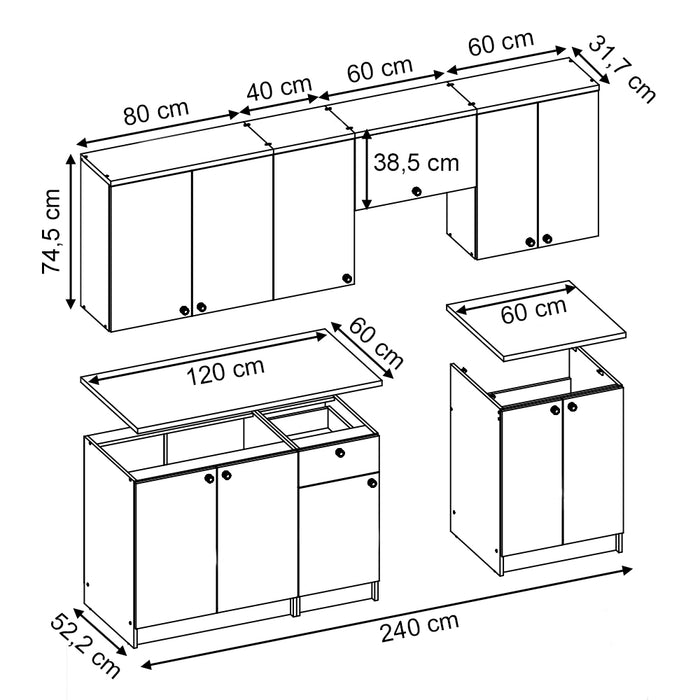 Vicco Mobile da cucina Bianco 240 cm , PL Goldkraft