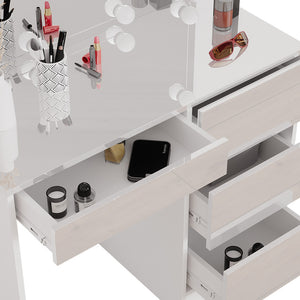 Vicco Tavolo da toeletta Bianco 40 cm con illuminazione a LED e sgabello