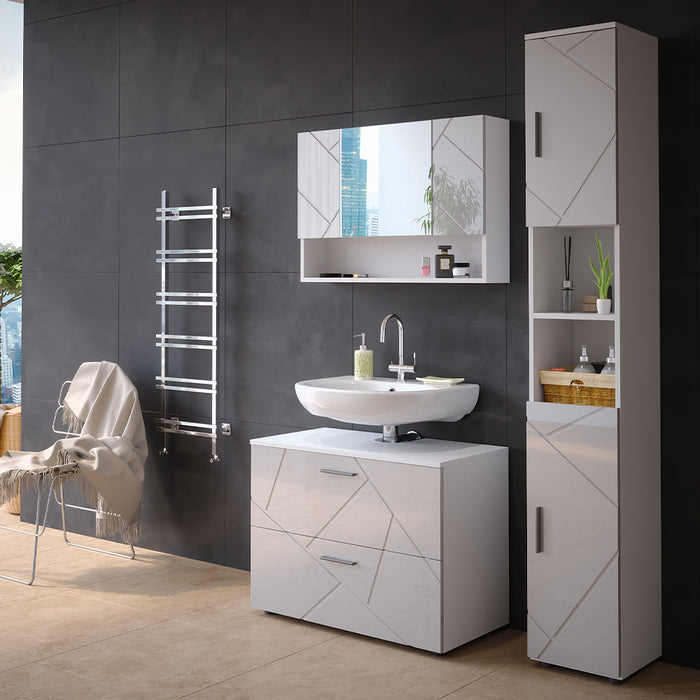 Vicco Set mobili bagno Bianco lucido 3 pezzi, base 80 cm