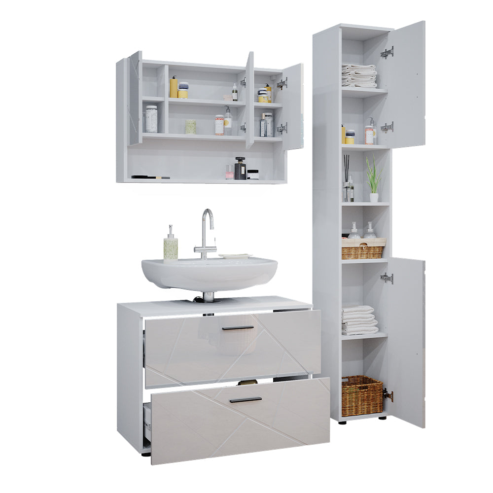 Vicco Set mobili bagno Bianco lucido 3 pezzi, base 80 cm